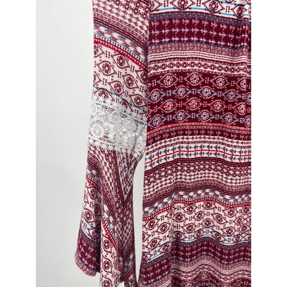 IZ Buyer Boho Peasant Blouse Flowy Girls Size L/14 Bell Sleeve Red White - Picture 3 of 5